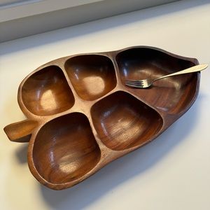 vintage Monkeypod jalapeño wooden plate serving dish dark wood Hawaii handcarved